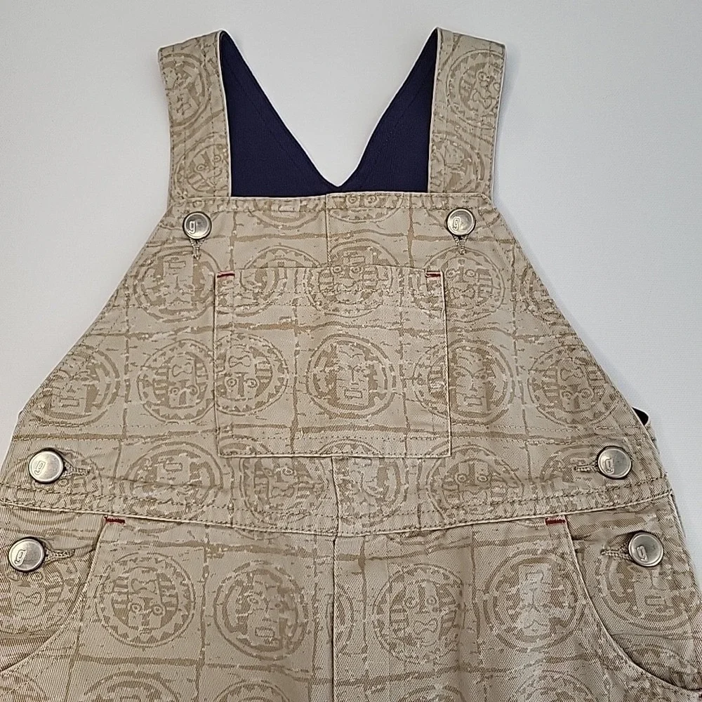 GYMBOREE Y2K 2001 Vintage TIKI Print Overalls/Shortalls Beige/Blue‎ Size 12-18mo